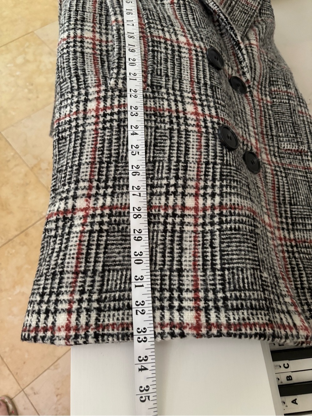 Pink Martini Gray Plaid Double-Breasted Pea Coat with Pink Accents - Picture 16 of 16